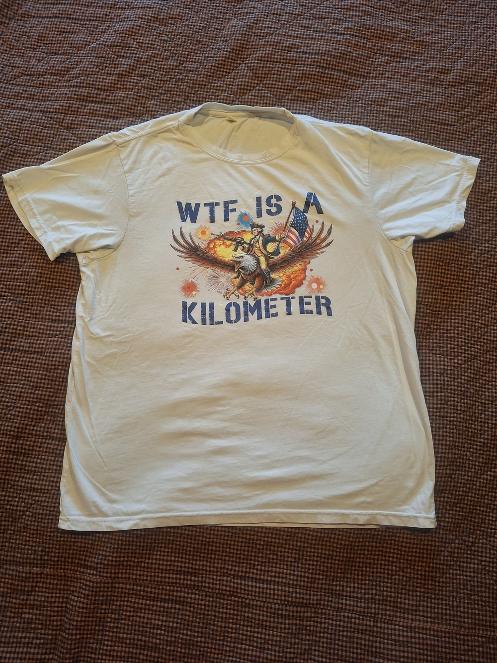 Graphic Short Sleeve Tee - White "WTF Is A Kilometer"